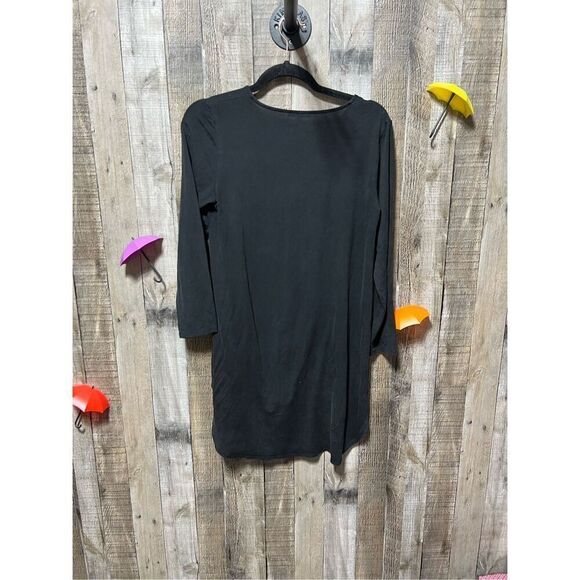 Eileen Fisher Black Fine Jersey V-Neck Long Tunic Top - Picture 3 of 5